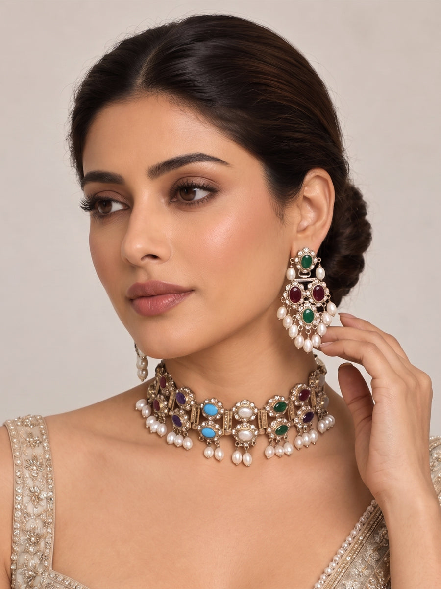 Mehru Jadau Choker Necklace Set