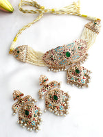 Zareen Jadau Choker Necklace Set-Multicolor