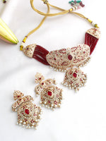 Zareen Jadau Choker Necklace Set-Maroon