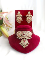 Zareen Jadau Choker Necklace Set-Maroon