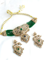 Zareen Jadau Choker Necklace Set-Green