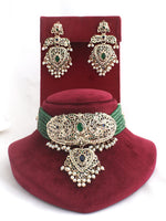 Zareen Jadau Choker Necklace Set-Green