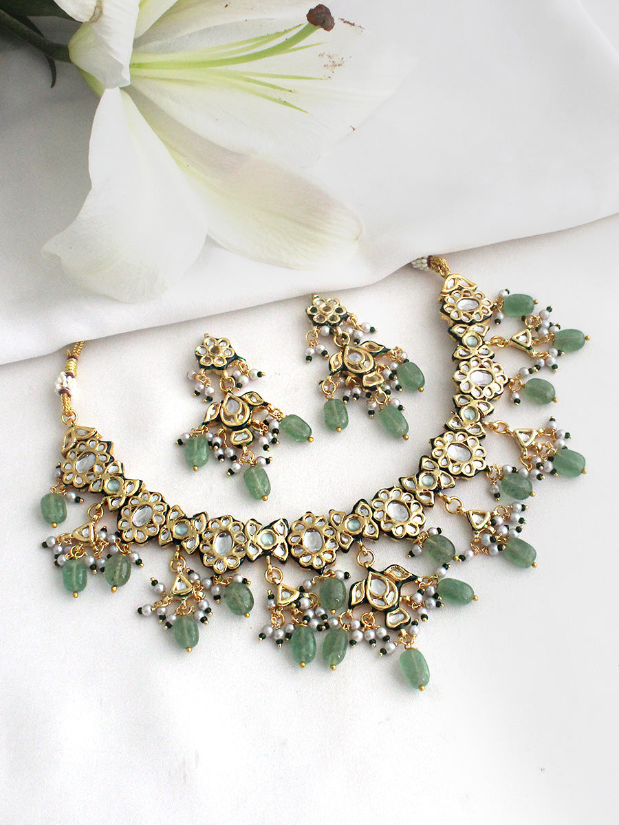 Vedika Bib Necklace Set-Mint Green
