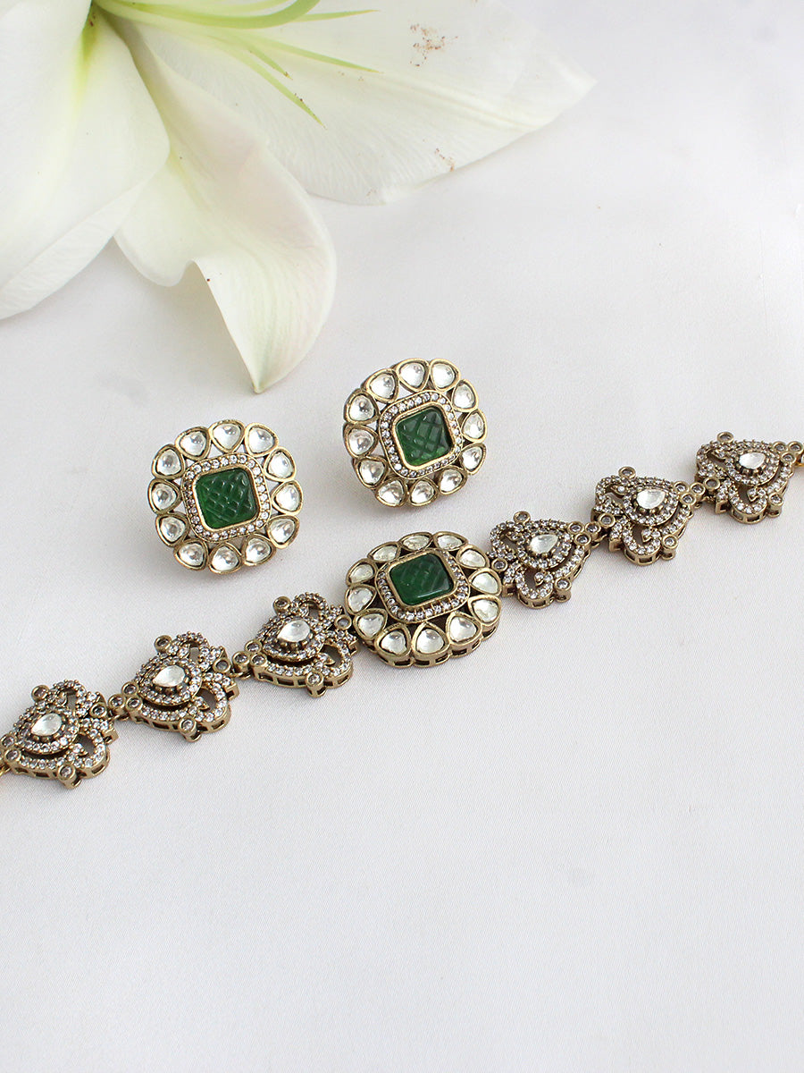 Shivira Choker Necklace Set-Green