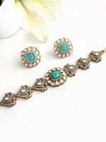 Shivira Choker Necklace Set-Pastel Pink-Turquoise