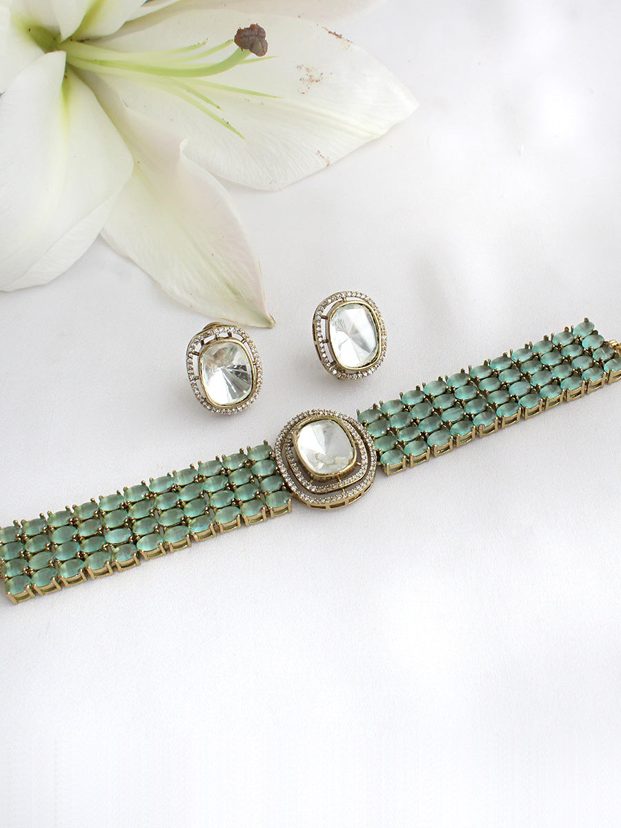 Ishanvi Choker Necklace Set-Mint Green