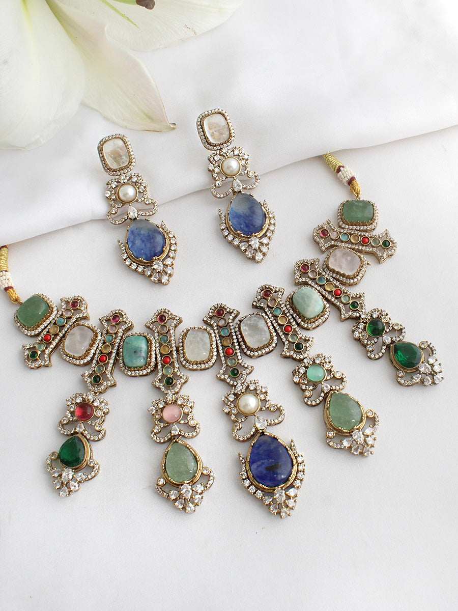 Saysha Choker Necklace Set-Multicolor