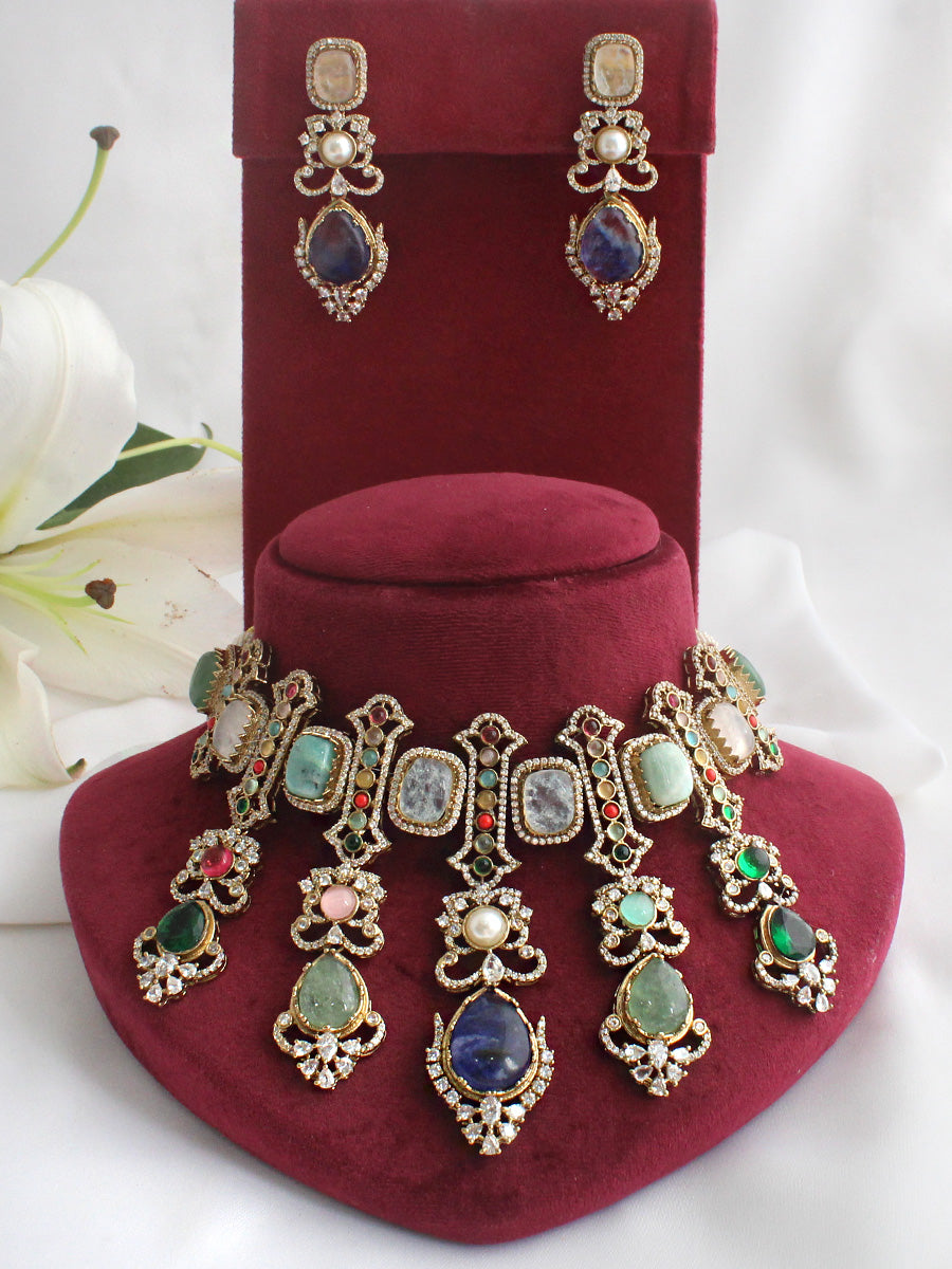 Saysha Choker Necklace Set-Multicolor