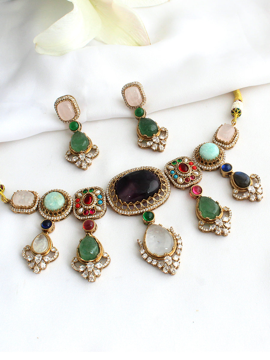 Monica Choker Necklace Set-Multicolor
