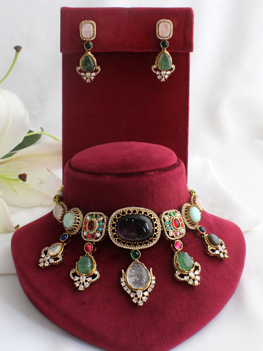 Monica Choker Necklace Set-Multicolor
