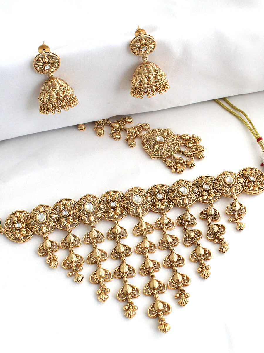 Tanishri Choker Necklace Set-Gold