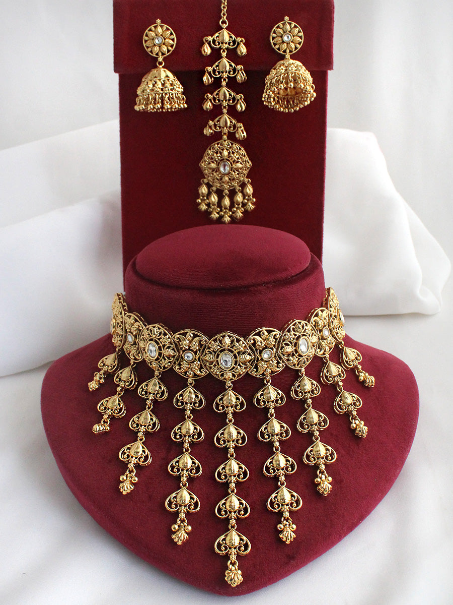 Tanishri Choker Necklace Set-Gold