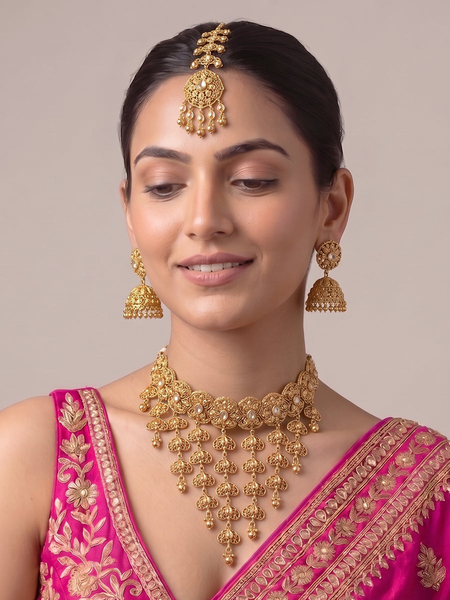 Tanishri Choker Necklace Set-Gold