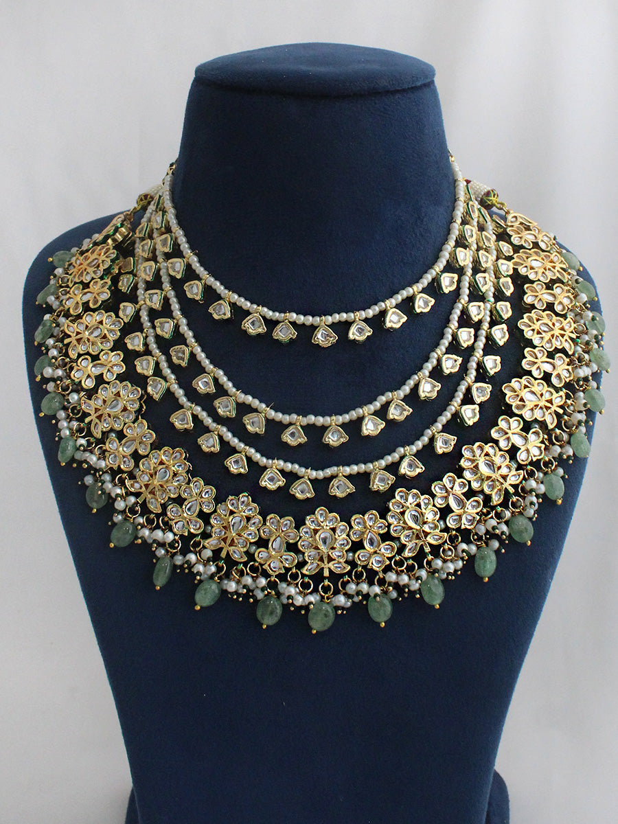 Yashvi Layered Necklace Set-Mint Green