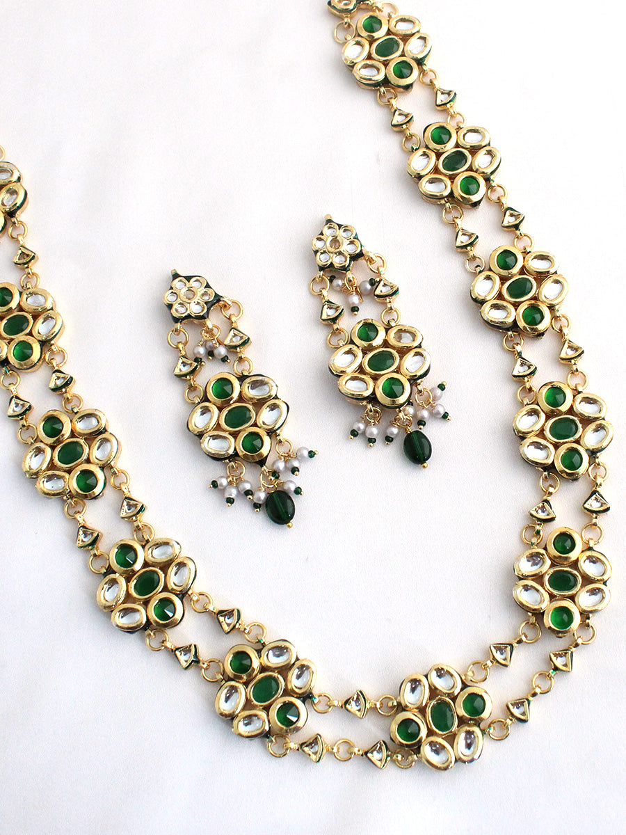 Nirvika Long Necklace Set-Green