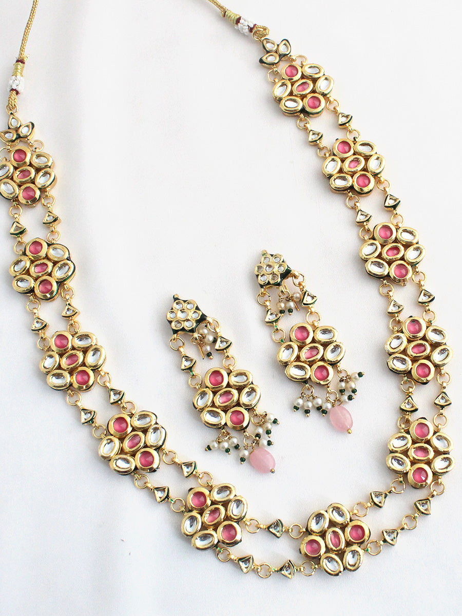 Nirvika Long Necklace Set-Pastel Pink