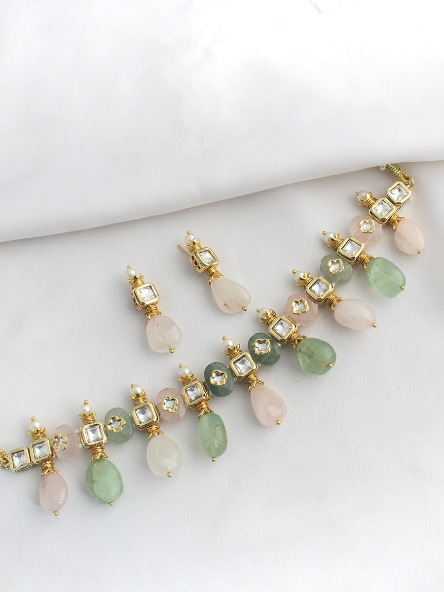 Kritya Choker Necklace Set-Pastel Pink / Mint Green