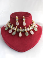 Kritya Choker Necklace Set-Pastel Pink / Mint Green