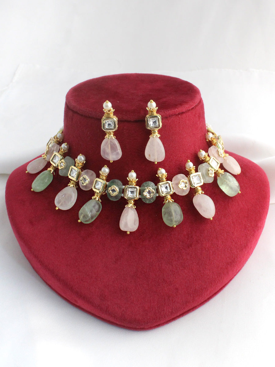 Kritya Choker Necklace Set-Pastel Pink / Mint Green