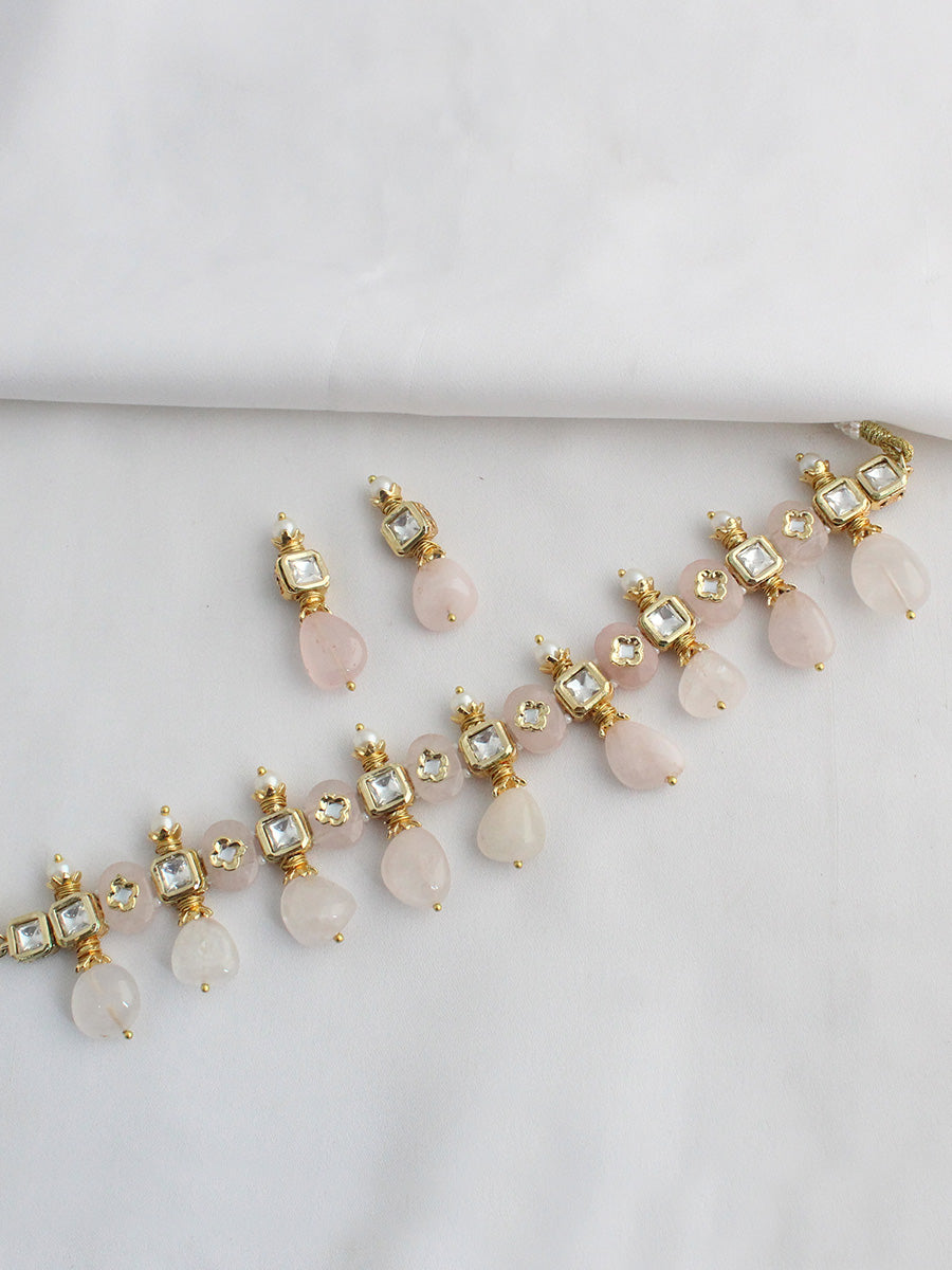 Kritya Choker Necklace Set-Pastel Pink