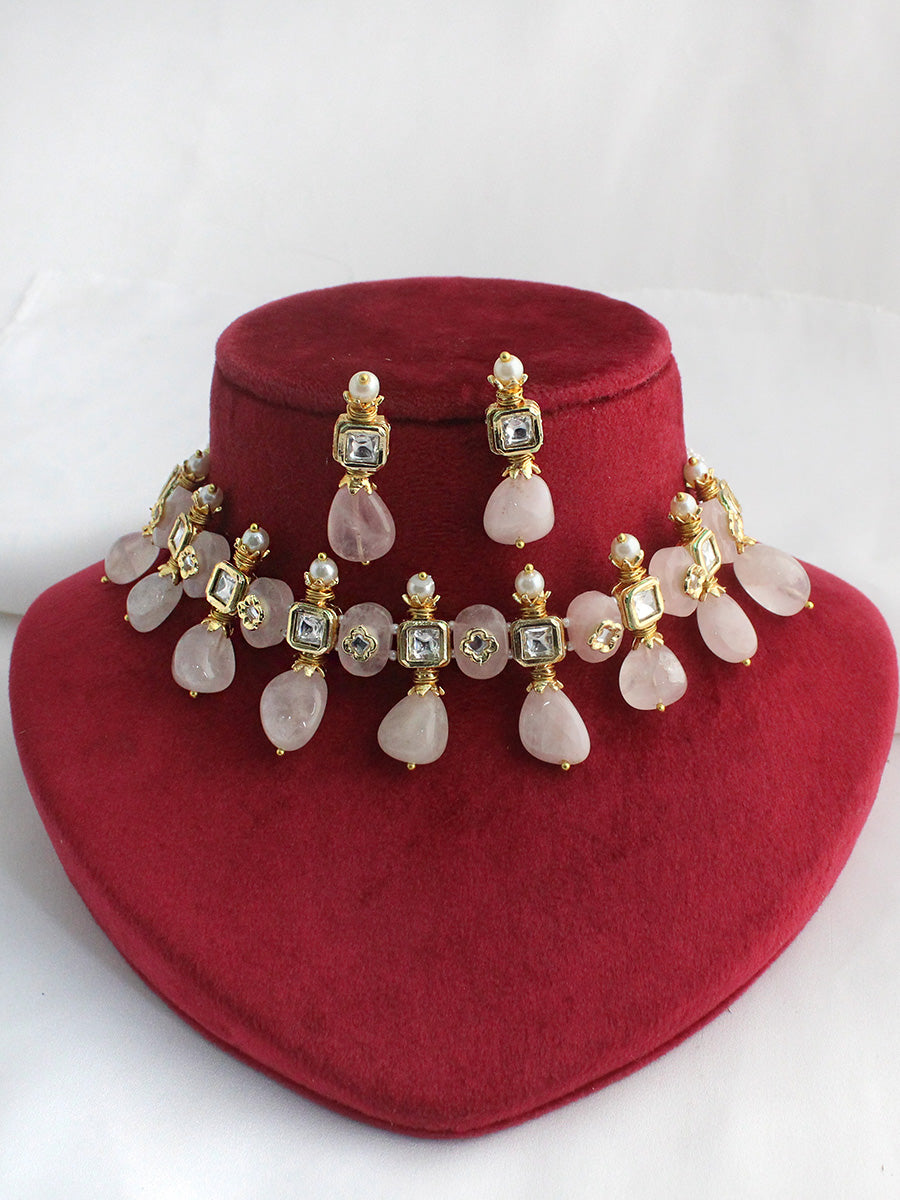 Kritya Choker Necklace Set-Pastel Pink
