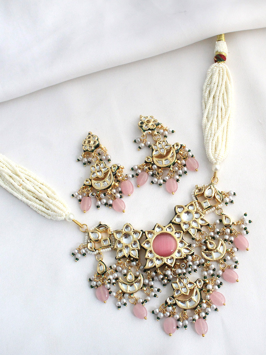 Rushali Necklace Set-Pastel Pink