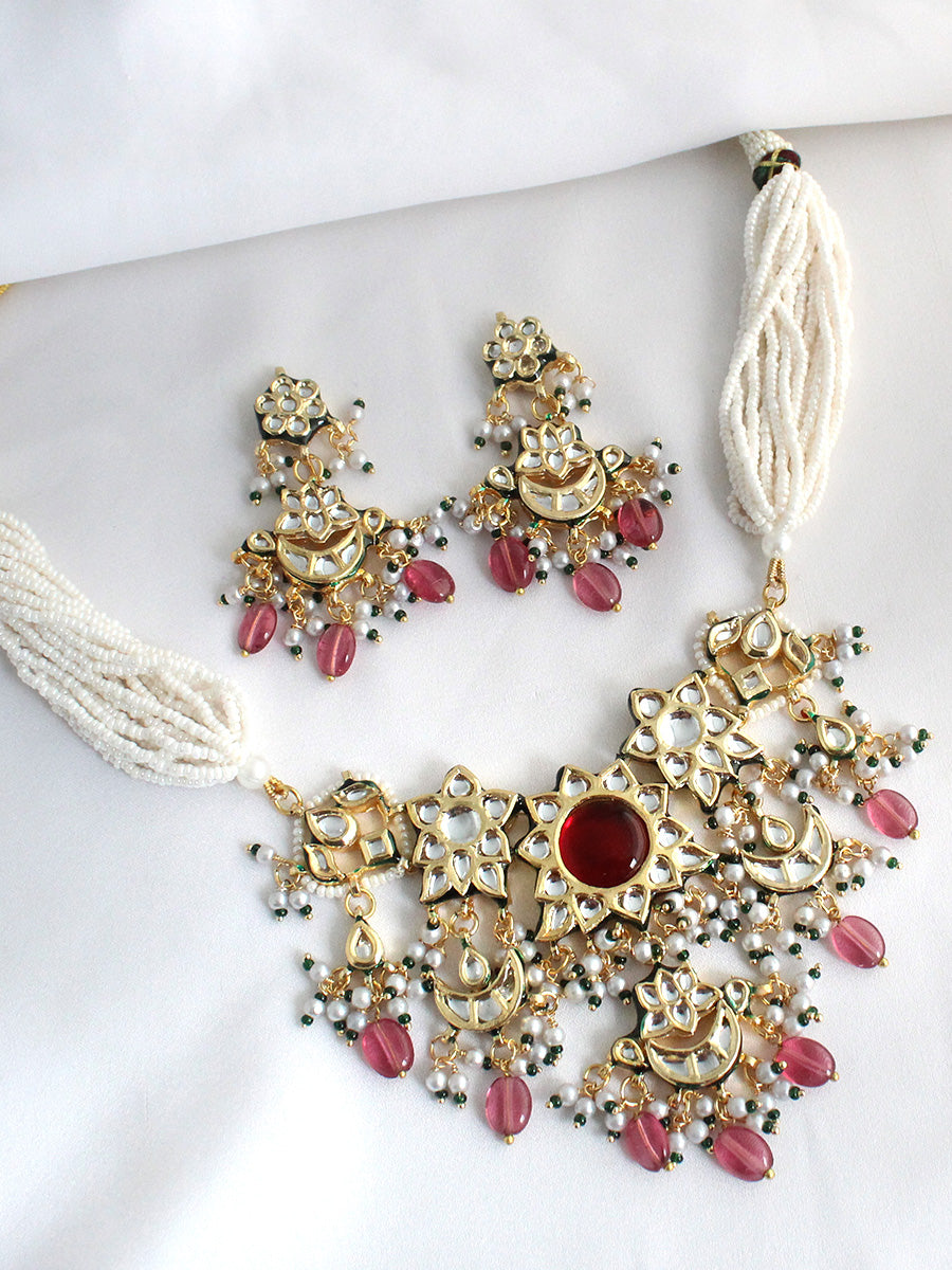 Rushali Necklace Set-Maroon
