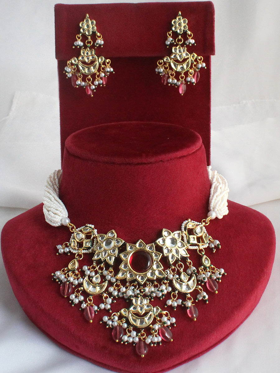 Rushali Necklace Set-Maroon