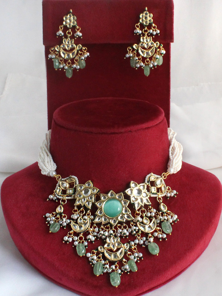 Rushali Necklace Set-Mint Green