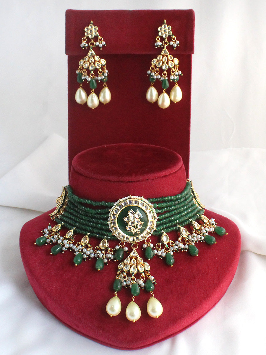 Uditi Choker Necklace Set-Green