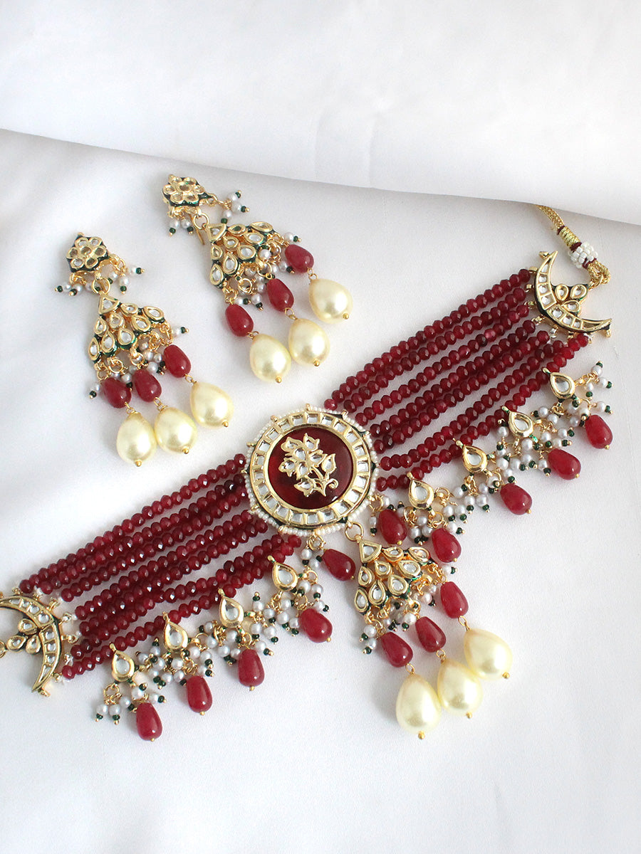 Uditi Choker Necklace Set-Maroon