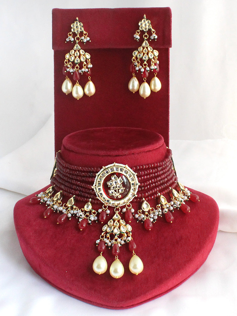 Uditi Choker Necklace Set-Maroon