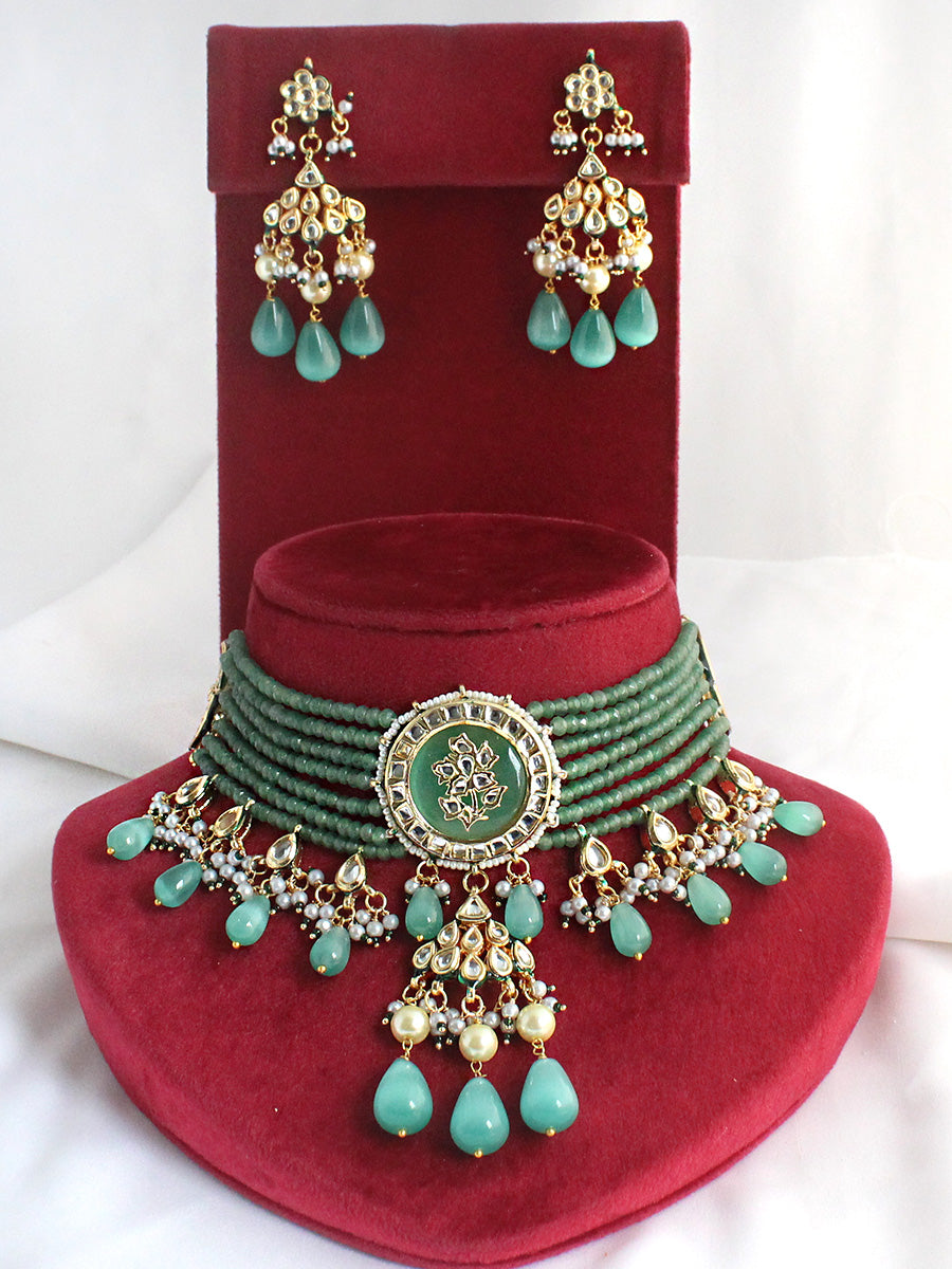 Uditi Choker Necklace Set-Mint Green