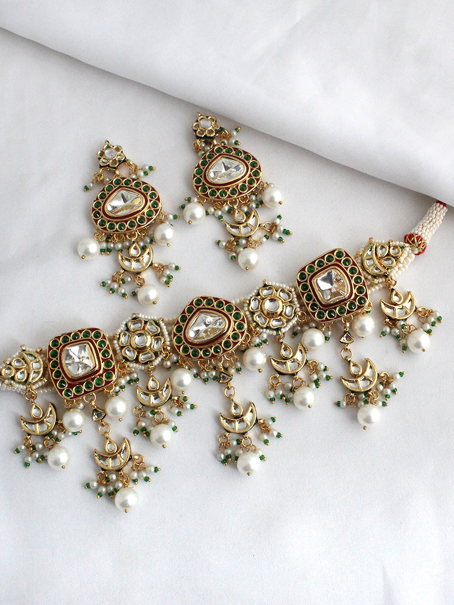 Raas Choker Necklace Set-White