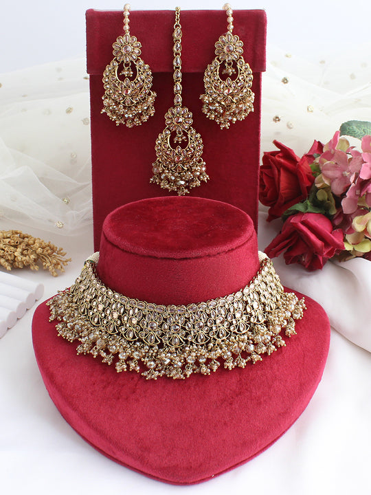 Arvika Choker Necklace Set-Gold