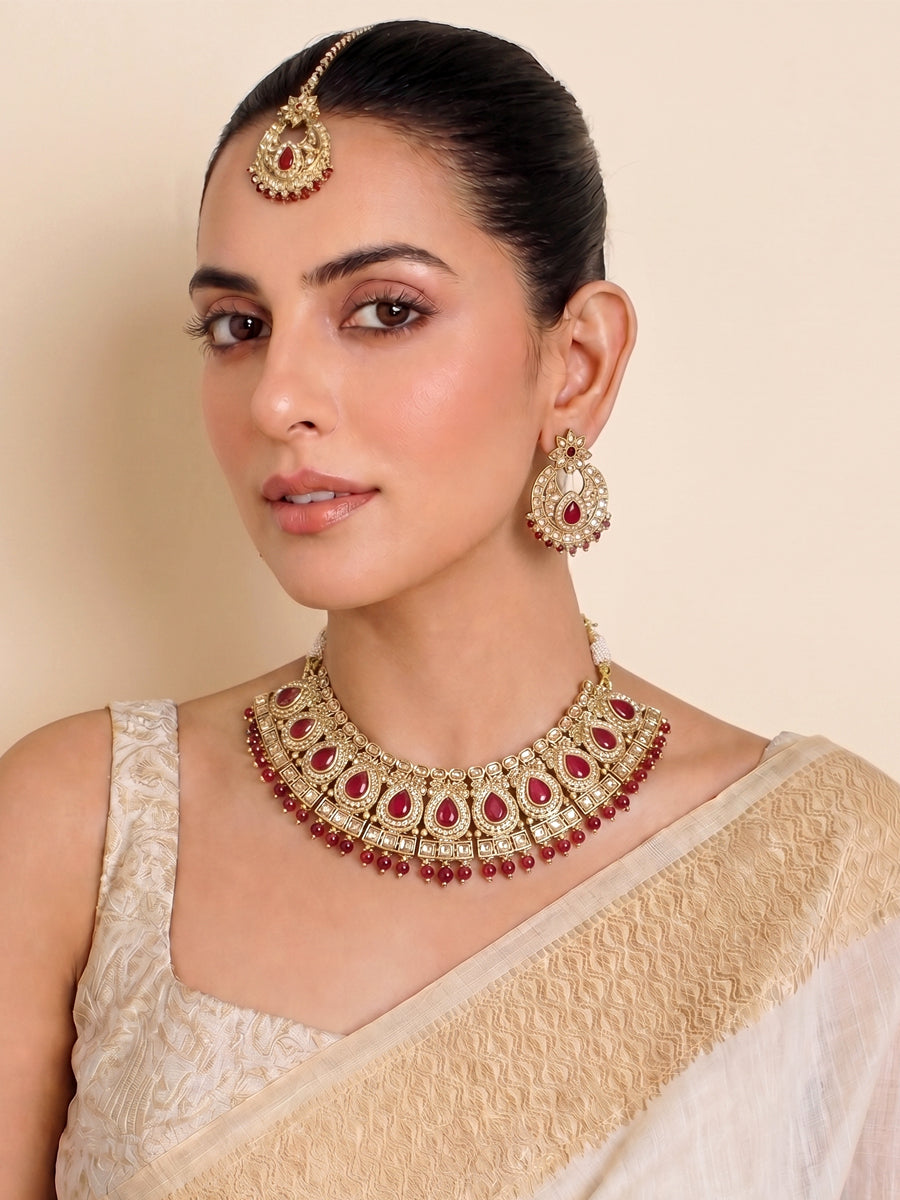 Ariba Necklace Set-Maroon