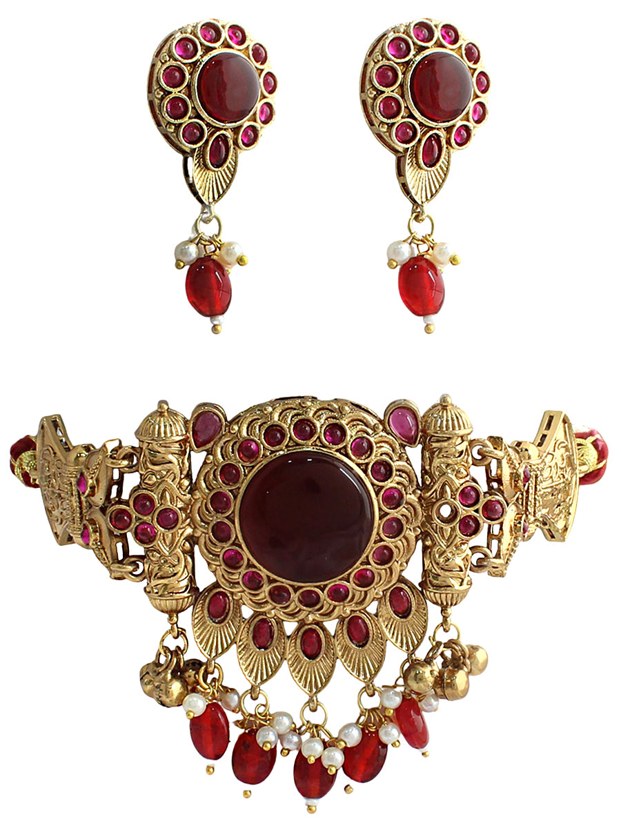 Karnika Choker Necklace Set-Maroon
