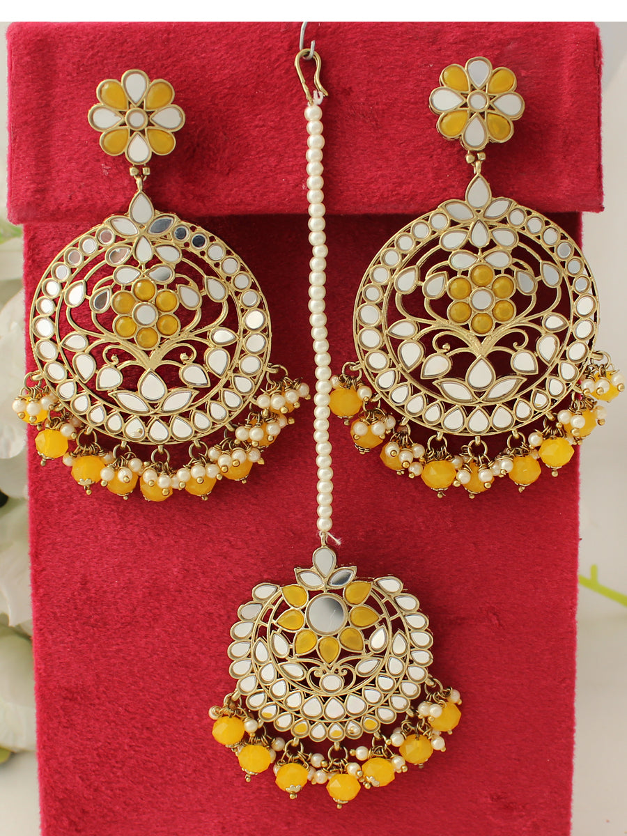 Roshini Earrings & Tikka-Yellow