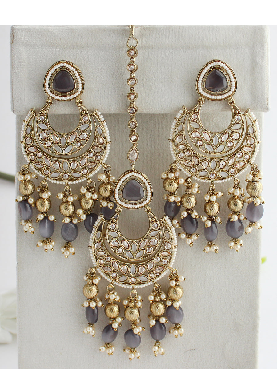 Sana Earrings & Tikka-Grey