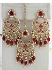 Sana Earrings & Tikka-Maroon