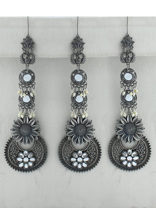 Kumud Earrings & Tikka-Antique Silver