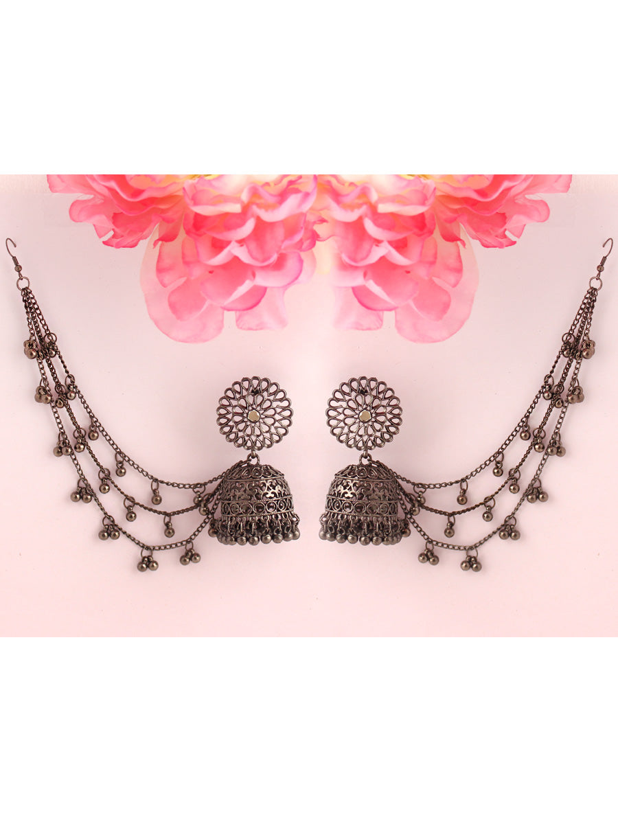Armina Earrings With Ear Chain -Antique Silver