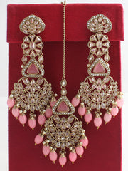 Harshita Earrings & Tikka- Pink 