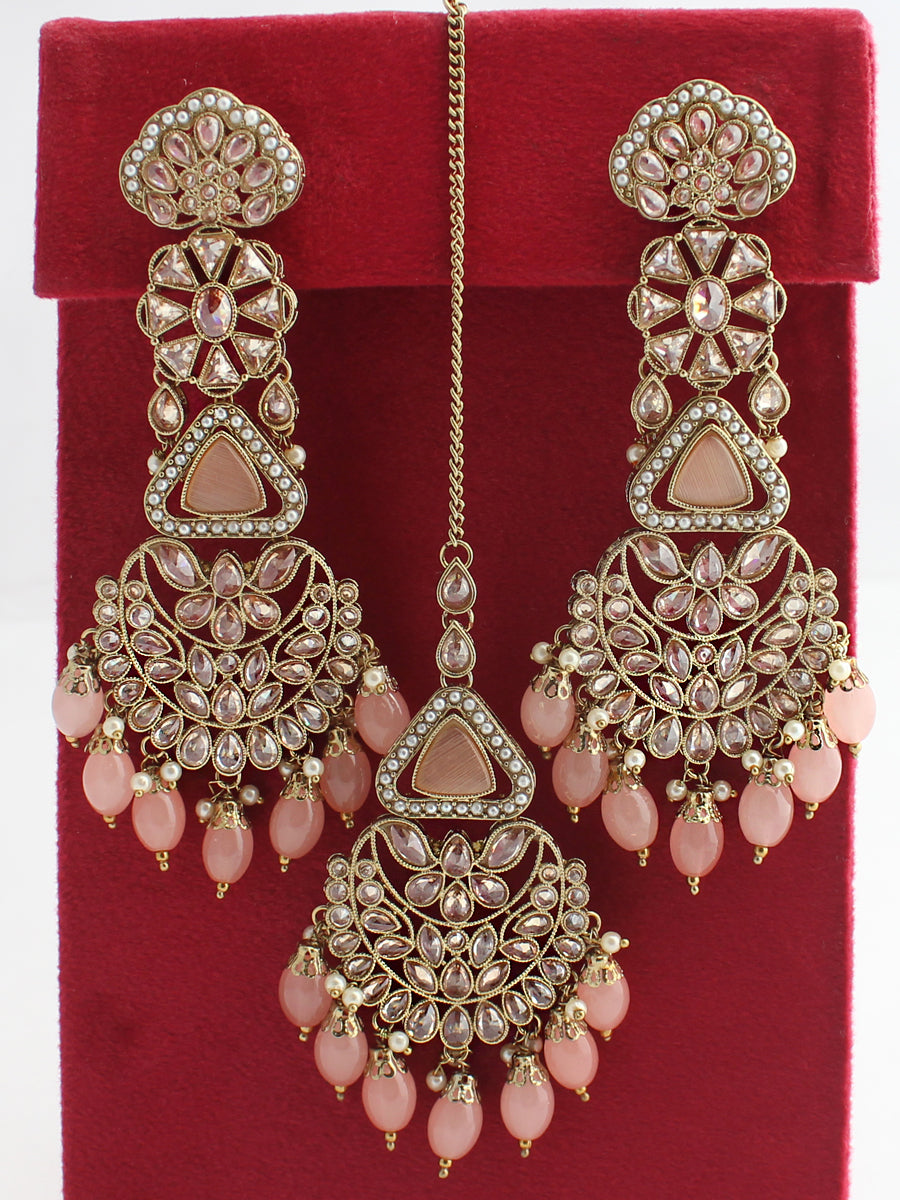 Gold Polished Punjabi Earrings Tikka set with white moti beads J0460 -  muteyaar.com
