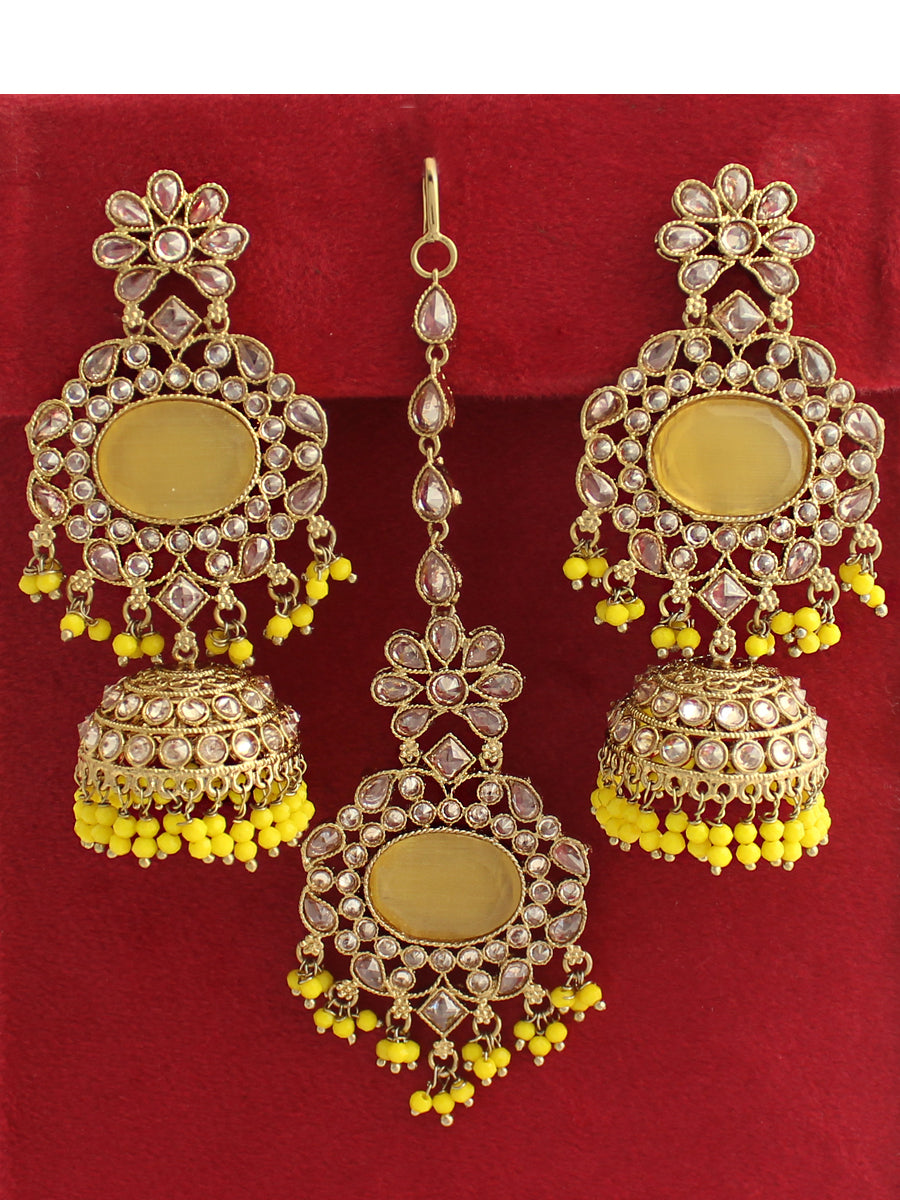 Jiya Earrings & Tikka-Yellow