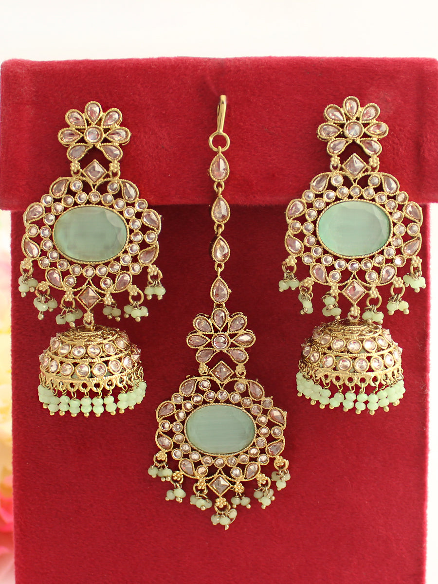 Shop Rubans 24K Gold Toned Green Beaded Polki Studded Mangtika  Chandbali  Earring Set Online at Rubans