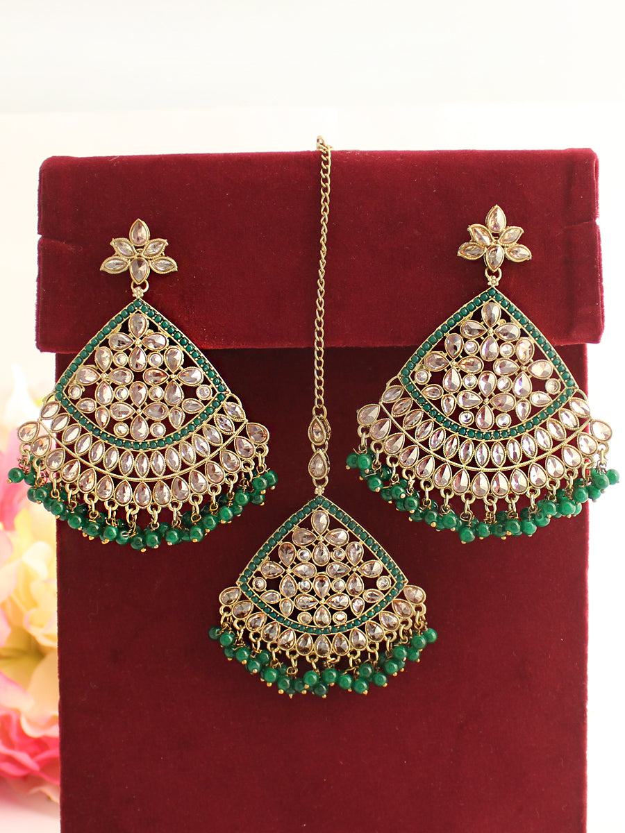 Shahin Earrings & Tikka-Green