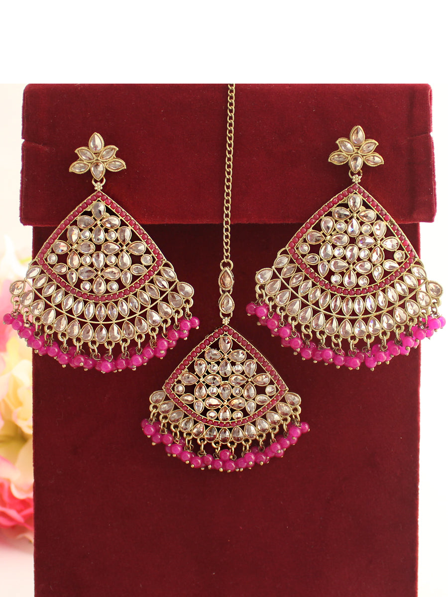Shahin Earrings & Tikka-Hot Pink