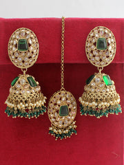 Saanvi Earrings & Tikka-Green