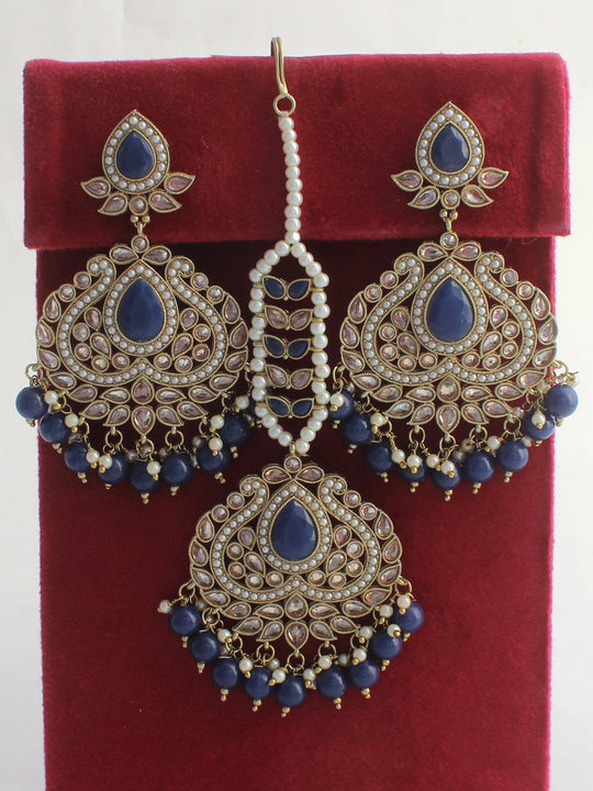 Akshita Earrings & Tikka-Navy Blue